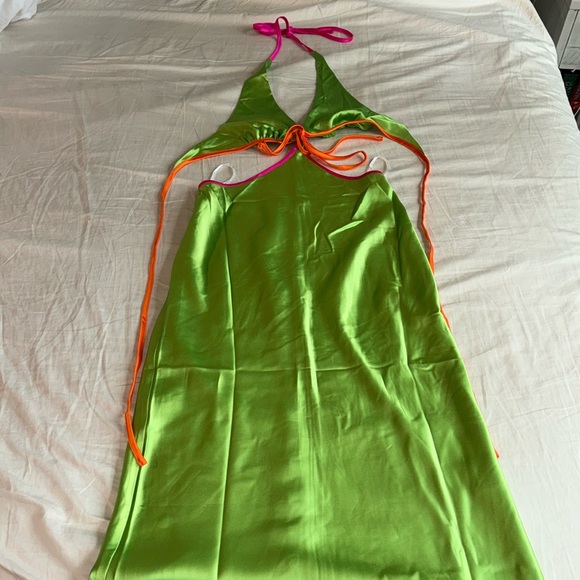 White Fox- Green pink and orange cut out midi dress - Picture 2 of 2